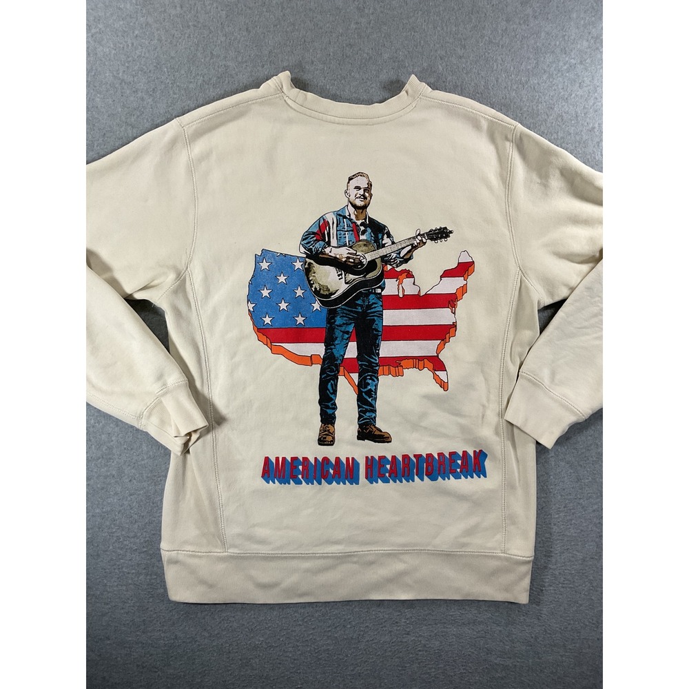Zach Bryan American Heartbreak Sweatshirt Mens Large Cream Graphic Tour 1462
